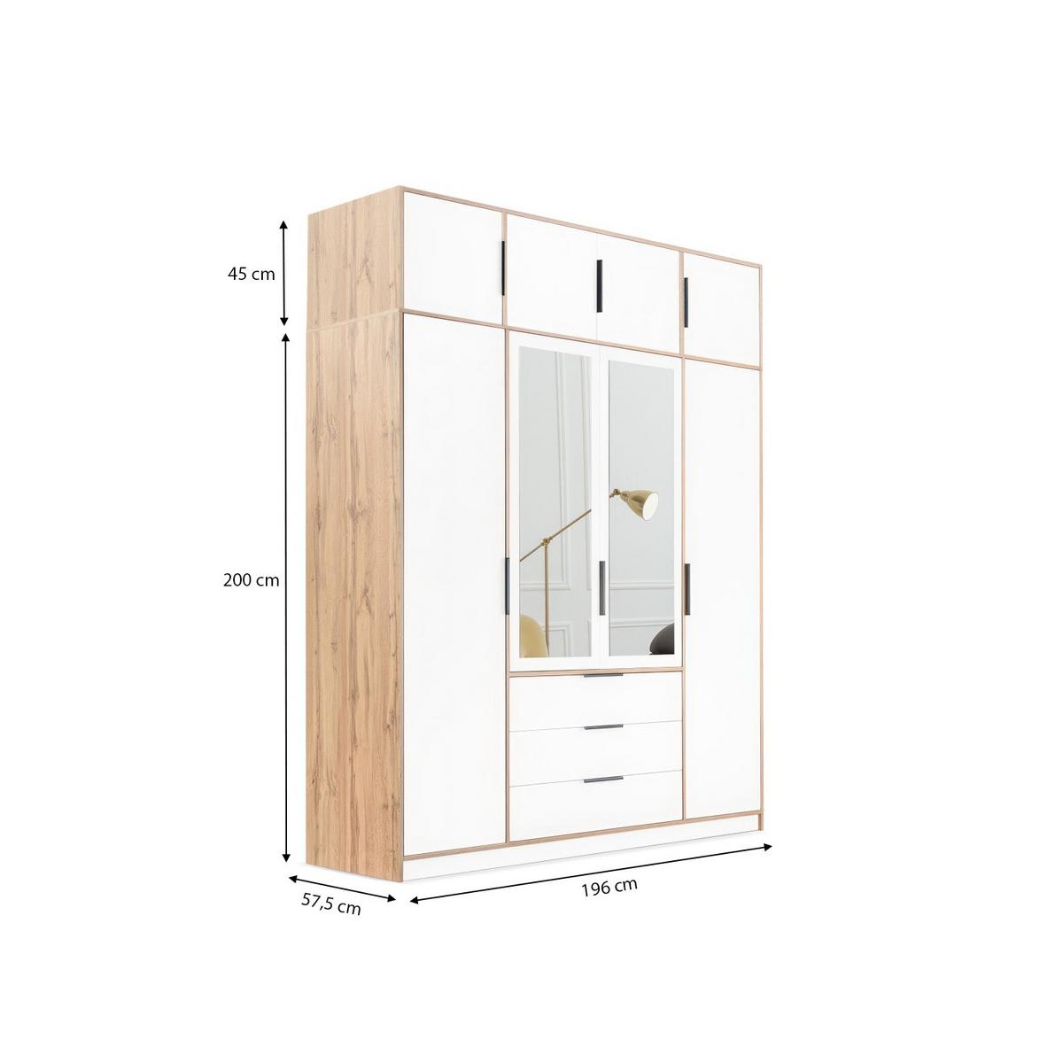 DREHTÜRENSCHRANK Livo mit 4 Türen und 3 Schubladen, kaschmir+schwarz, 200 cm - Kaschmir/Schwarz, Holzwerkstoff (200/200/57cm) - Beautysofa