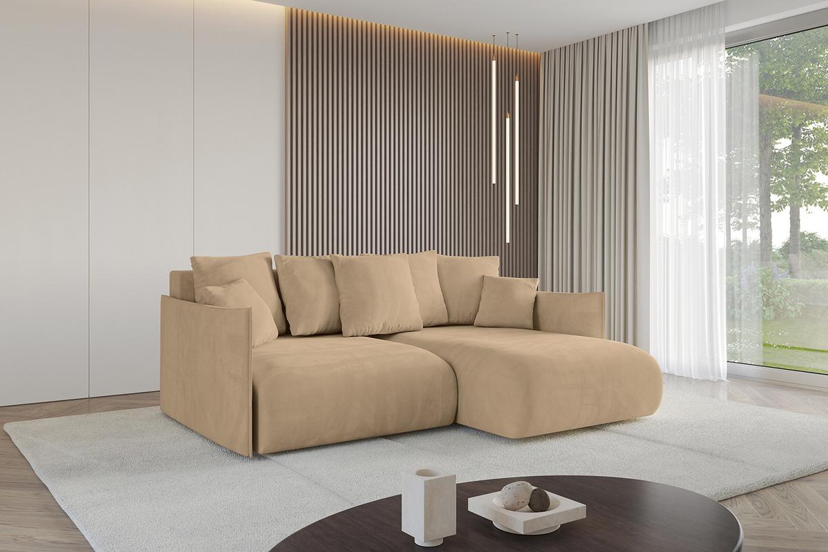 ECKSOFA Ottomane rechts ONESK-L 216x177x72 Grün Velours - Beige, Holzwerkstoff/Kunststoff (177/216cm) - ALTDECOR