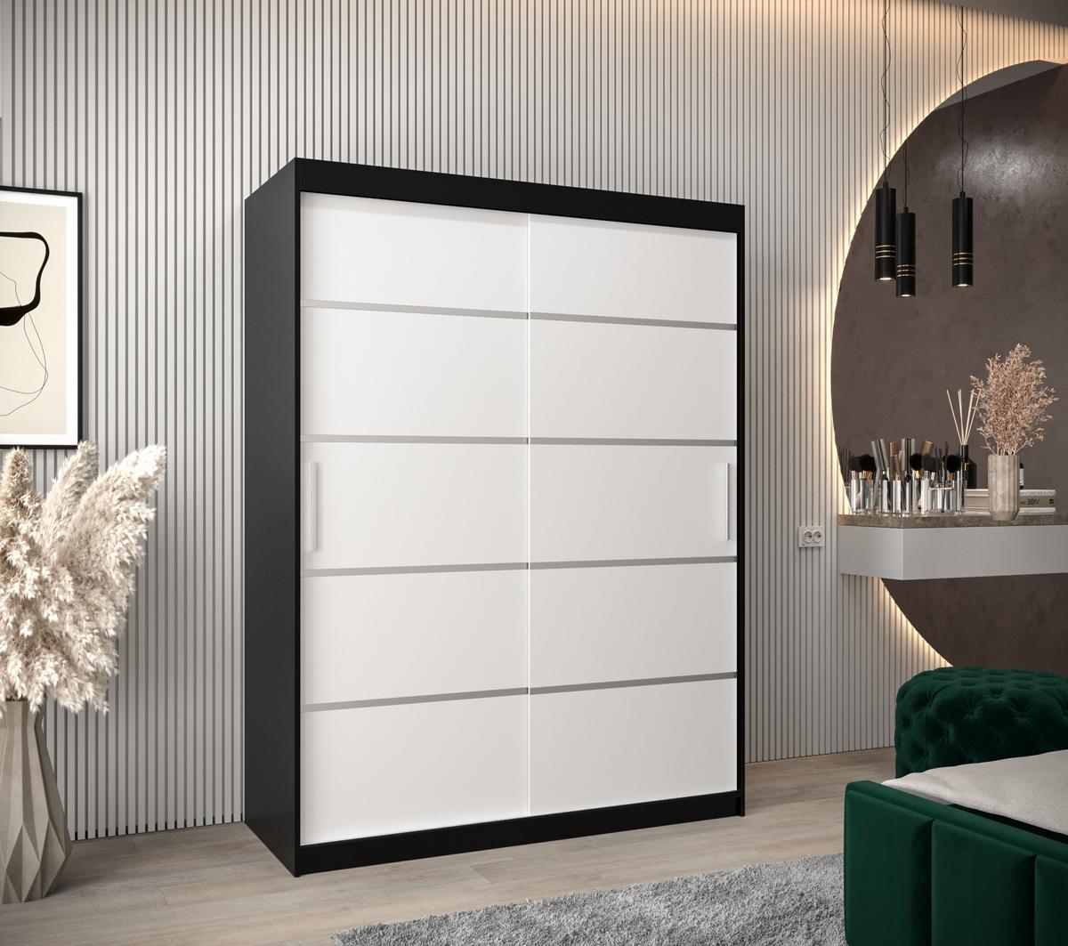 SCHWEBETÜRENSCHRANK 200/150/62 2-türig - Silberfarben/Schwarz, Holz/Kunststoff (150/200/62cm) - MÖBEL KRYSPOL