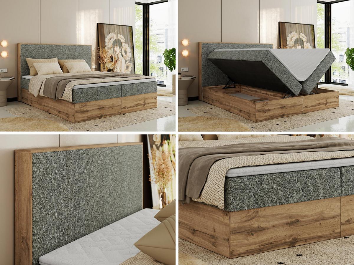 BOXBETT WOOD CLASSIC 160/200 - Grau Strukture - H4 - Grau, Textil (160/200cm) - MKS