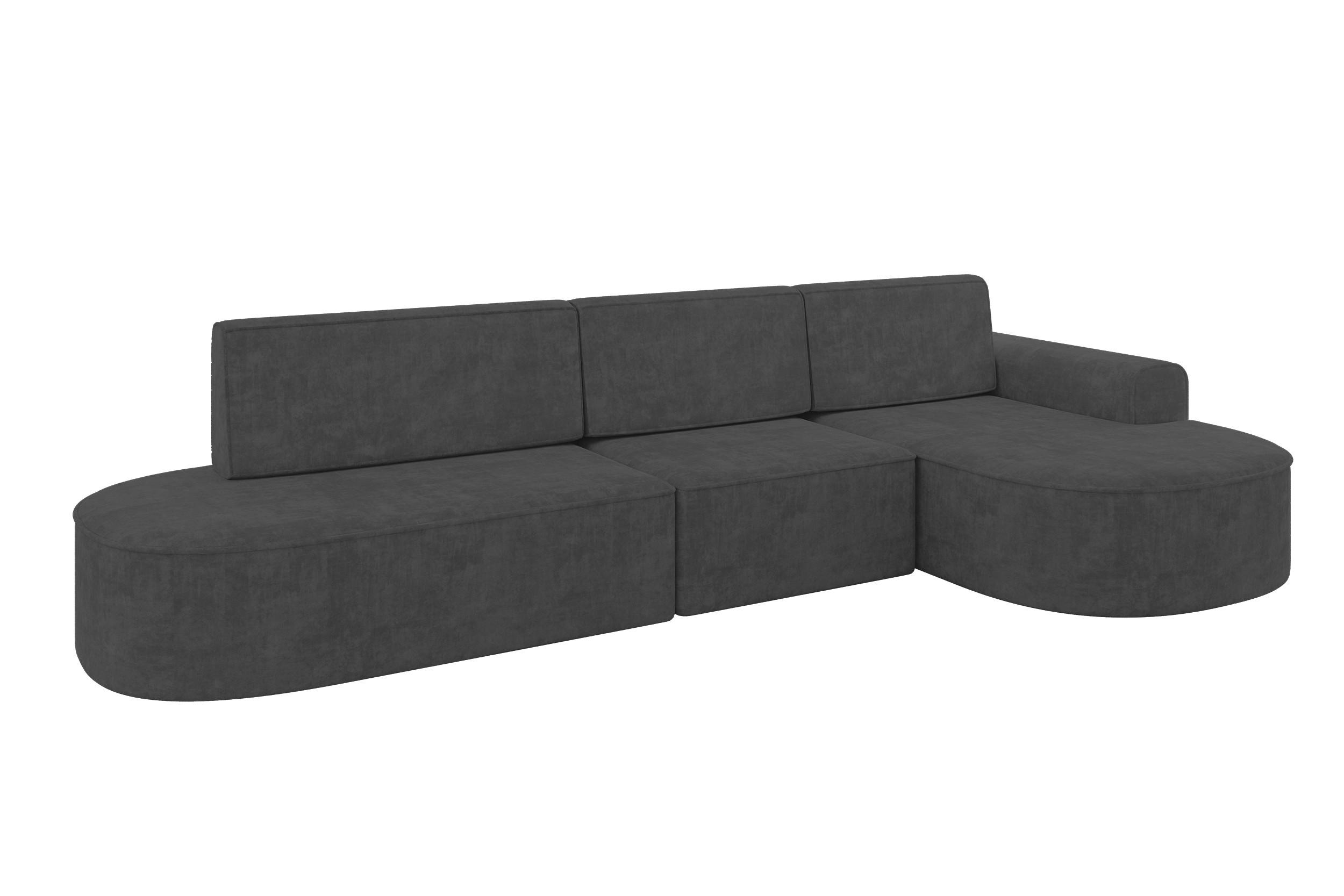 ECKSOFA mit Schlaffunktion Ottomane RECHTS MARI L2-S 368X167X85 Dunkelgrau Velours - Dunkelgrau/Schwarz, Holzwerkstoff/Kunststoff (167/368cm) - ALTDECOR