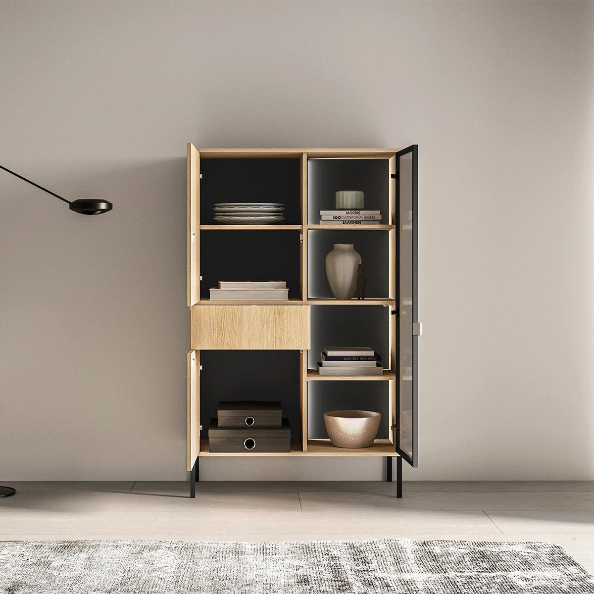 GESCHIRRSCHRANK Paige Holz und Schwarz - Schwarz, Holzwerkstoff (92/150/40cm) - Petits-meubles