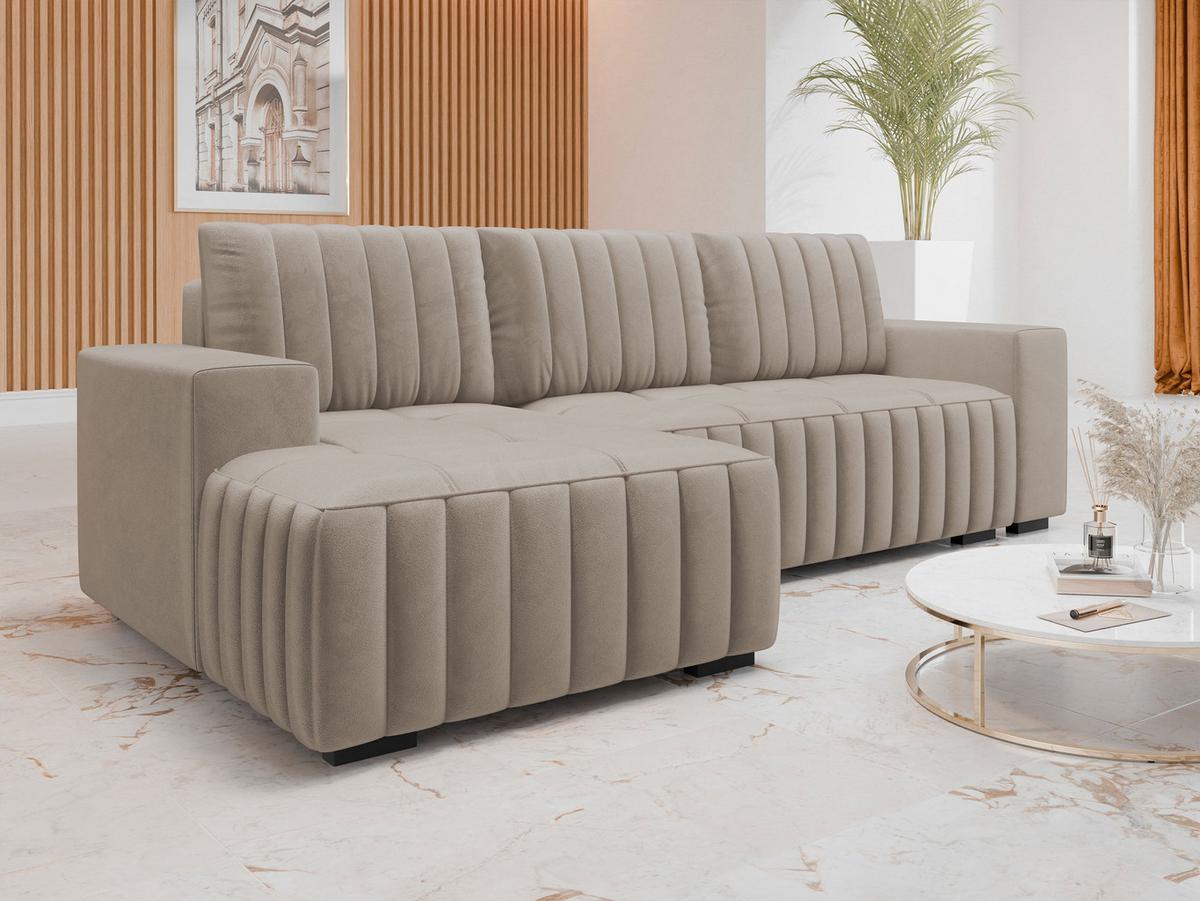 ECKSOFA Hugo, Seite: Links - Hellbraun/Dunkelbraun, Holz/Textil (240/140cm)