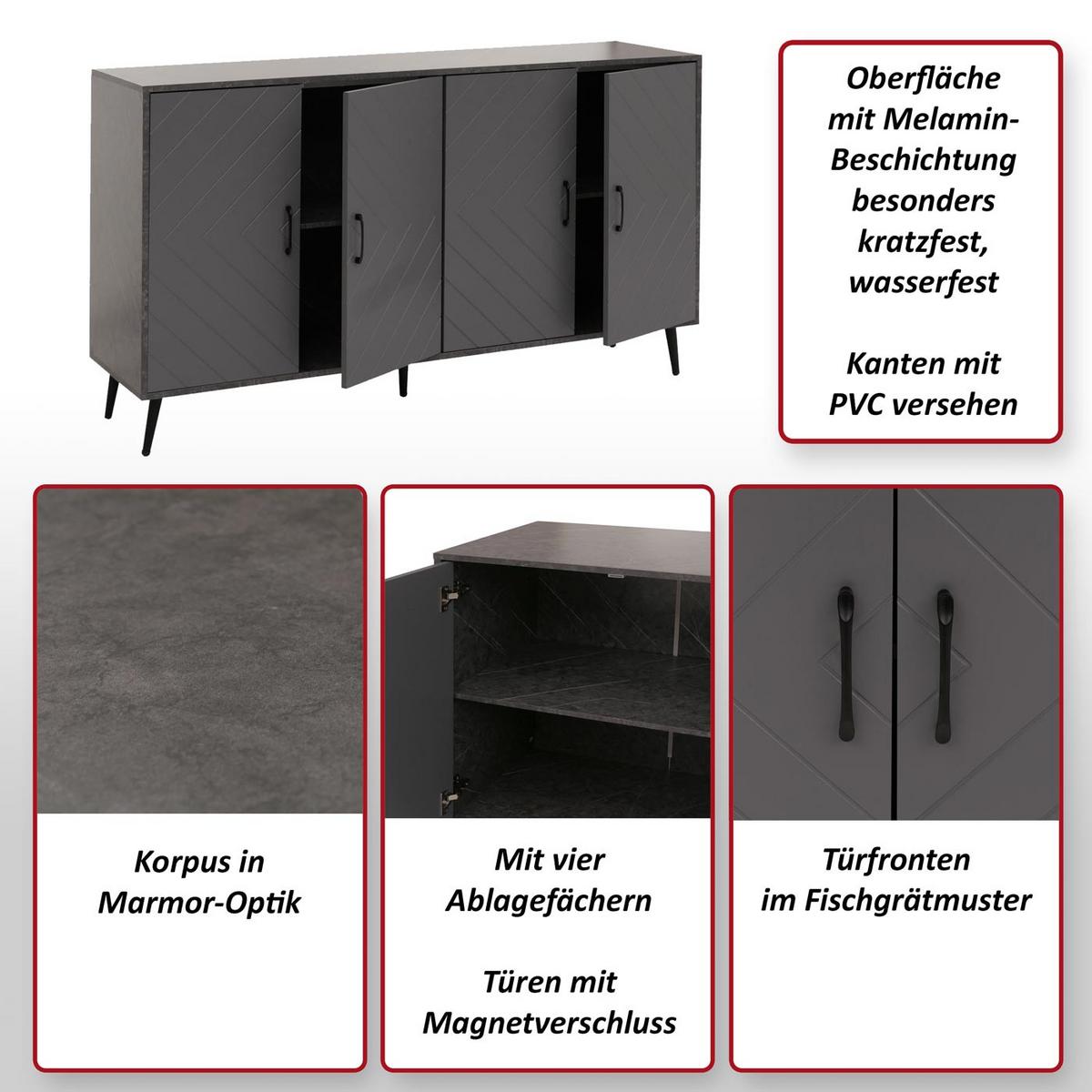 SIDEBOARD Grau - Grau, Holz (150/88/40cm) - MCW