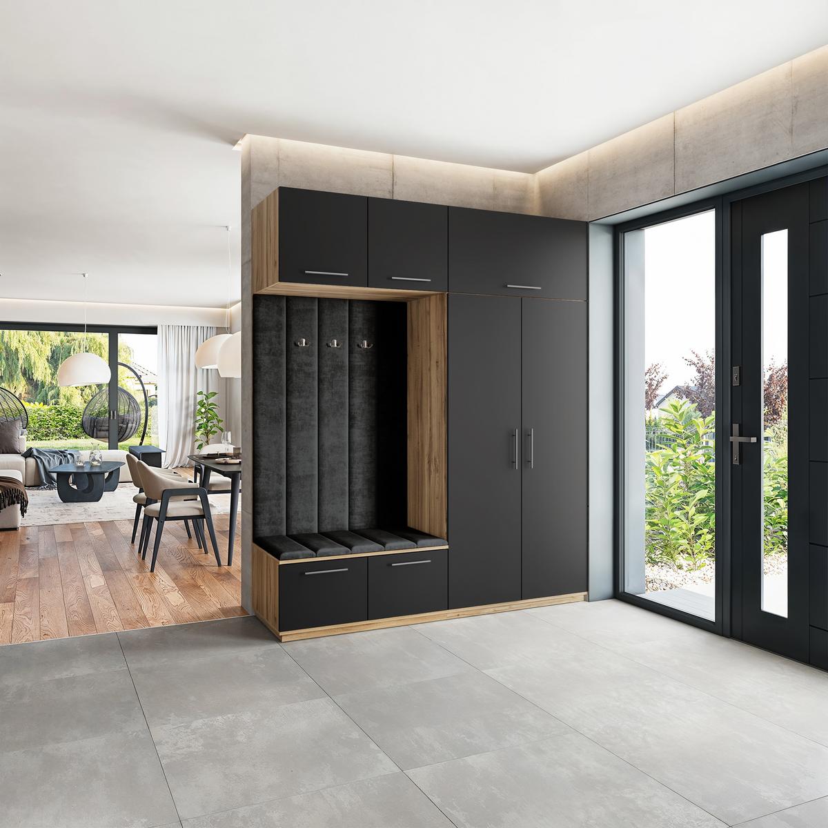 GARDEROBENSCHRANK REMA 200/240/60 cm Modern Eiche Wotan - Eiche Wotan/Schwarz, Holzwerkstoff (200/240/60cm) - MASSENO