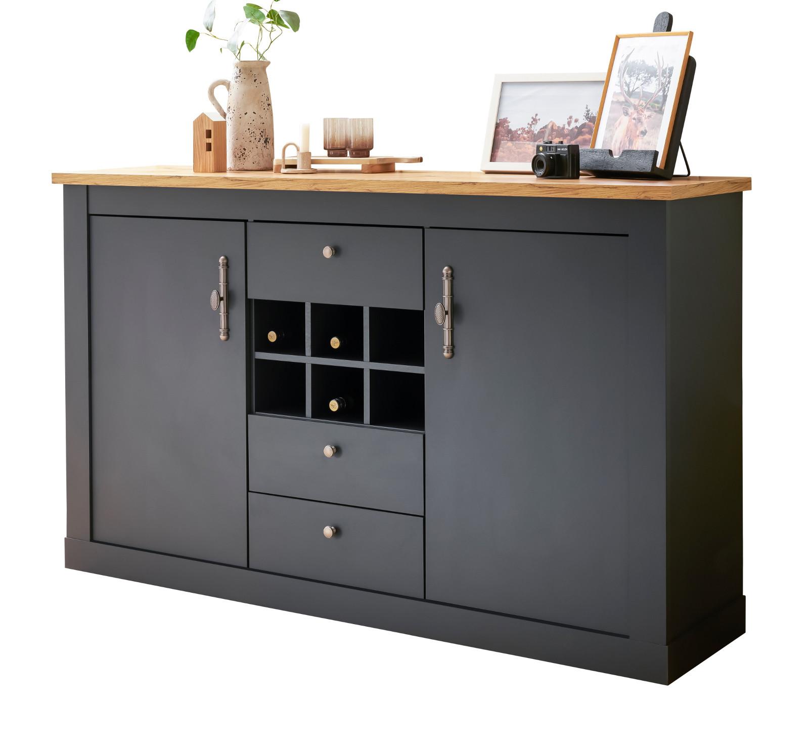 SIDEBOARD Grau, Eiche Wotan, Landhaus Kommode 169 x 104 cm mit Soft-Close - Silberfarben/Eiche Wotan, Holzwerkstoff/Kunststoff (169/104/45cm) - Furn.Design