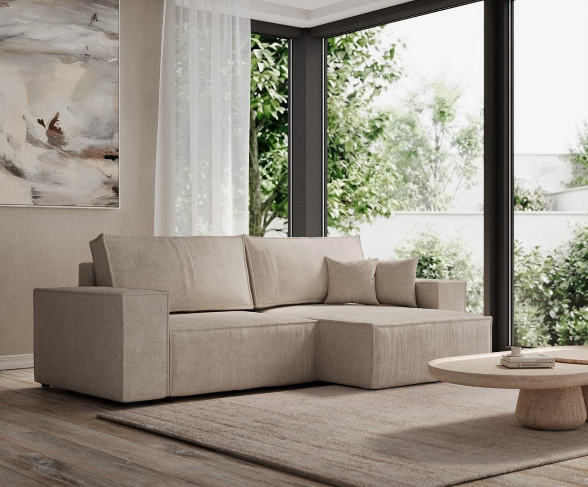 ECKSOFA CAVO mit Schlaffunktion Hellbeige im Wind Stoff - Beige/Schwarz, Holz/Holzwerkstoff (255/148cm) - AltaBeds