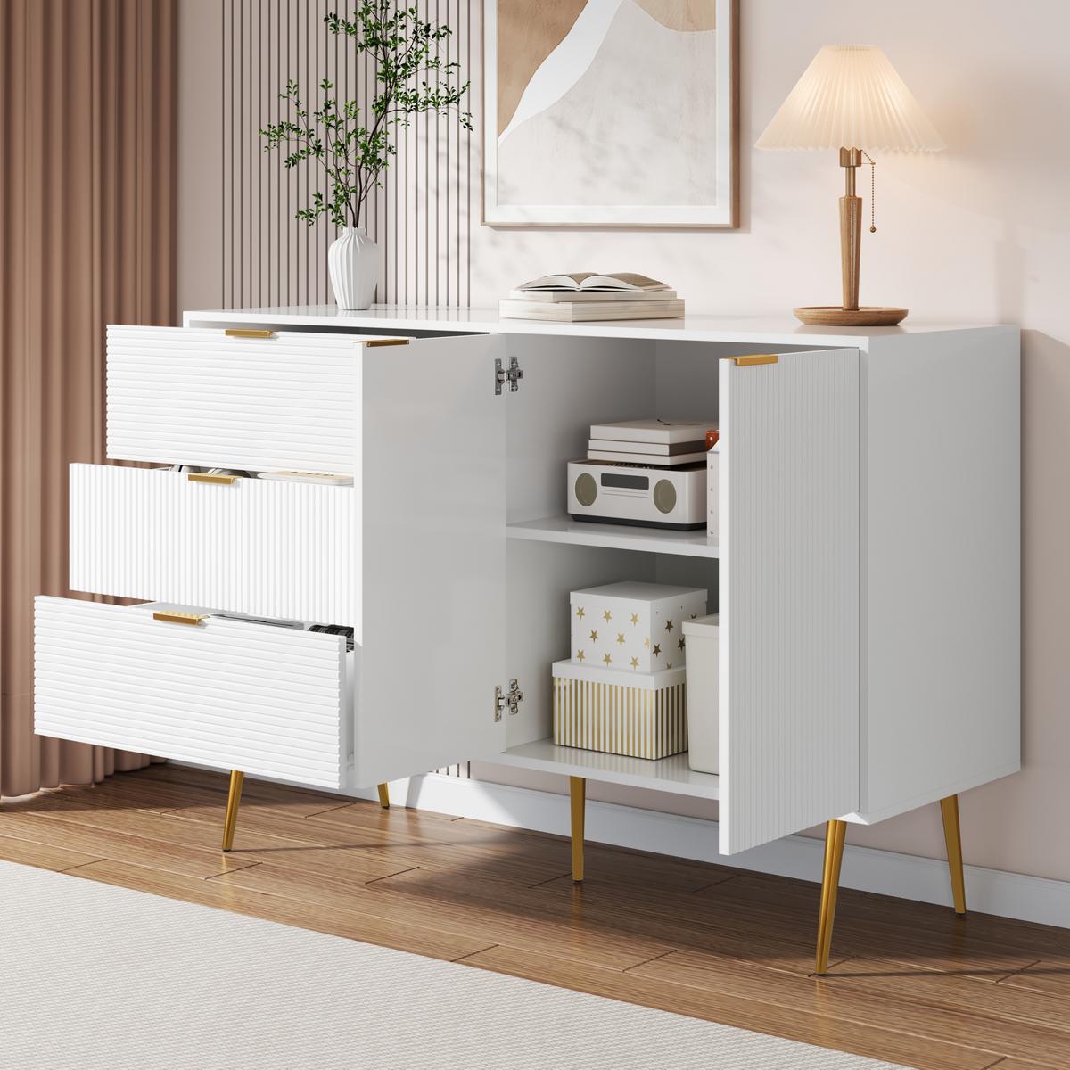 SIDEBOARD weiß & wellen-design mit 3 schubladen & 2 türen - Weiß, Holzwerkstoff (120/80.5/38cm) - Urban Meuble