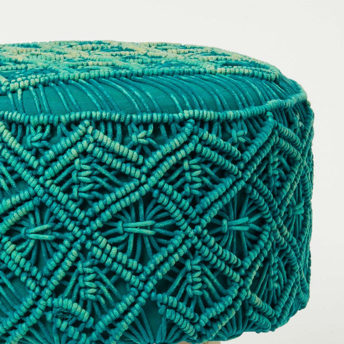 MAKRAMEE-HOCKER Willow petrolgrün, 41/41/43 cm - Grün, Textil (41/43/41cm) - Homescapes