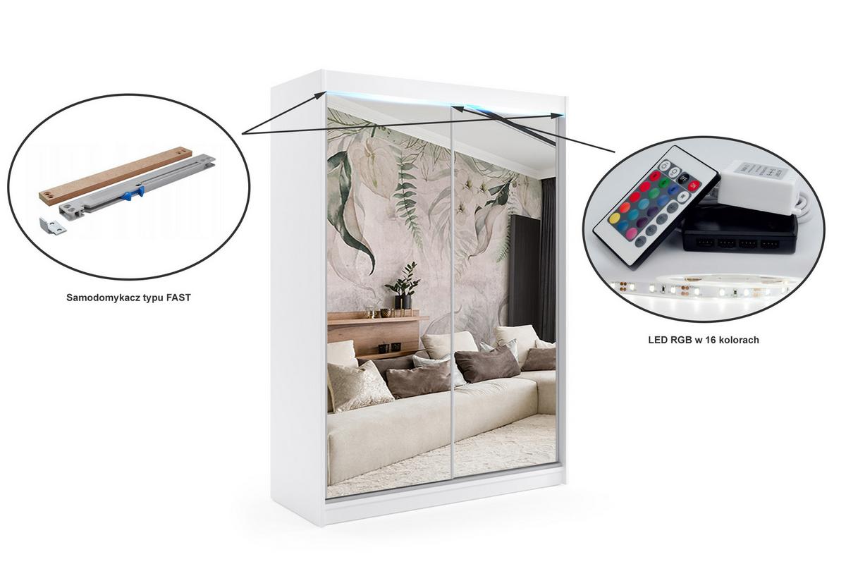 KLEIDERSCHRANK mit Spiegel-Schiebetüren und Aluminium-Leisten, LED-Beleuchtung - DEBI - 120 cm Sonoma - Sonoma Eiche, Holzwerkstoff (120/216/61cm) - ALTDECOR