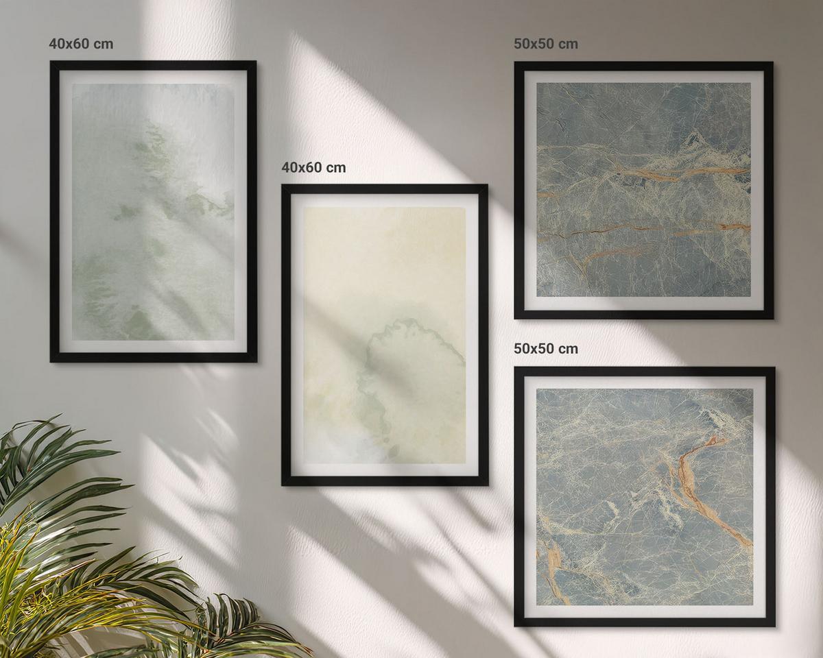 BILDER SET 4er Set - 50x50 cm & 40x60 cm Schwarzer Rahmen - Pastellfarben auf Aquarellleinwand - Schwarz, Kunststoff (50/50cm) - TULUP