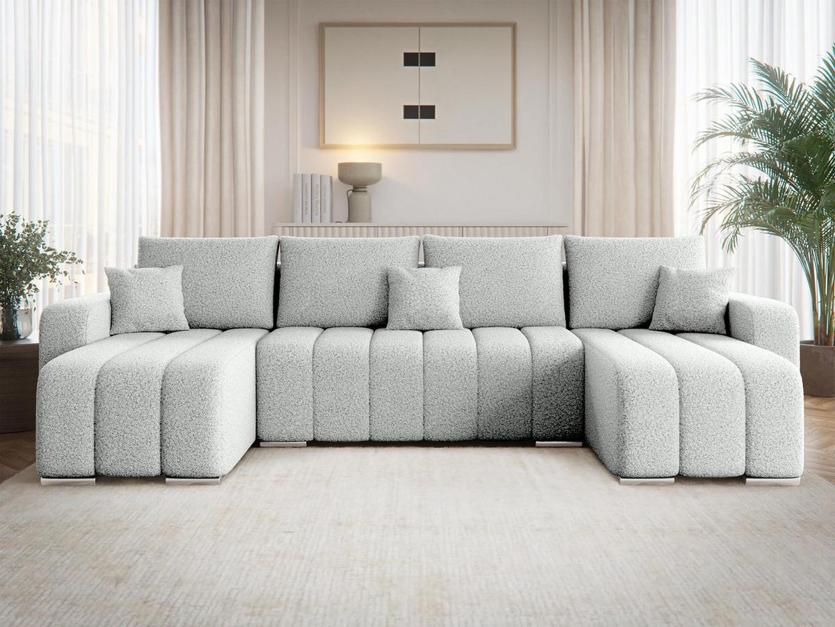 WOHNLANDSCHAFT Pufetto U Boucle - Silberfarben/Hellgrau, Holz/Textil (313/86/147cm) - MIRJAN24