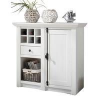 KOMMODE Pinie weiß Landhaus 105 cm, Anrichte mit Weinregal - Schwarz/Weiß, Holzwerkstoff/Metall (105/100/45cm) - Furn.Design