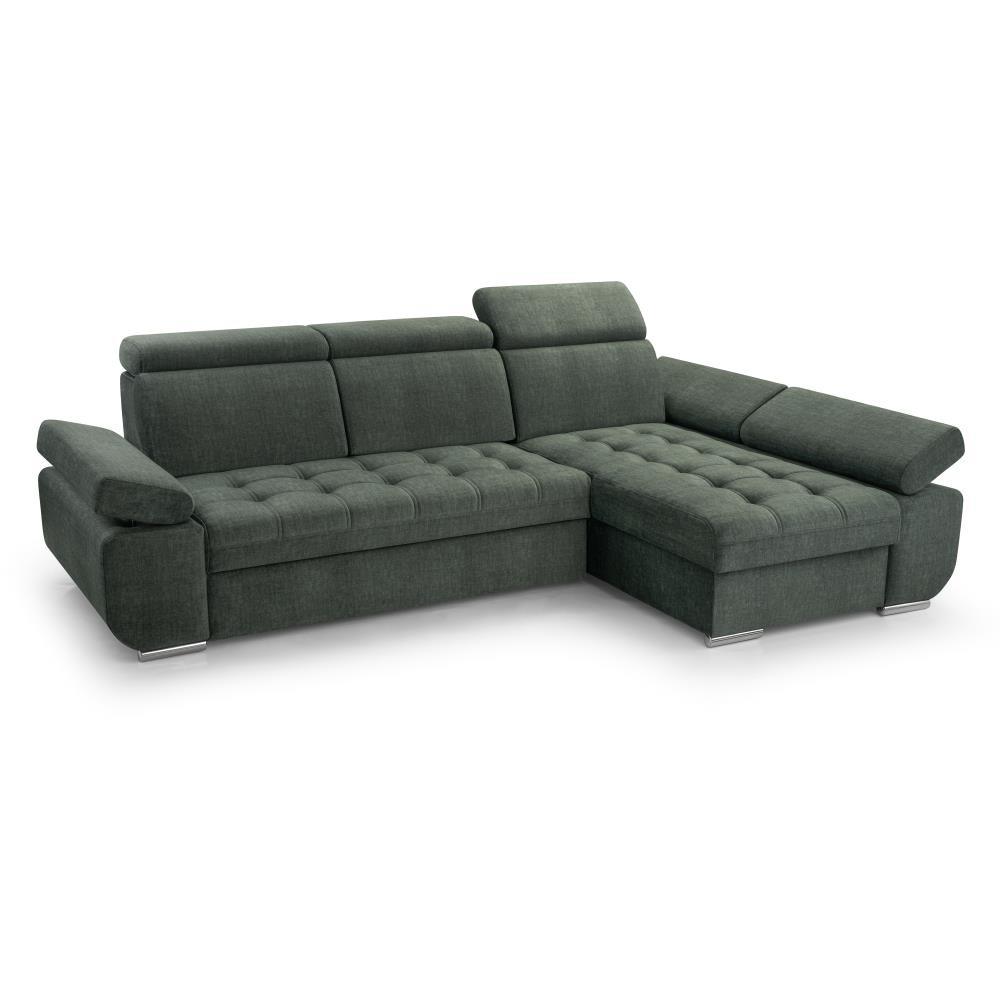 ECKSCHLAFSOFA Bianca dunkelgrün rechts - Chromfarben/Dunkelgrün, Textil (264/165cm) - Beautysofa