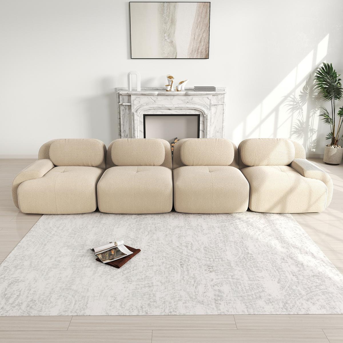 4-SITZER SOFA Modulares Boneless Cord Sofa Rahmenlos - Beige, Textil (388/75/103cm) - Urban Meuble
