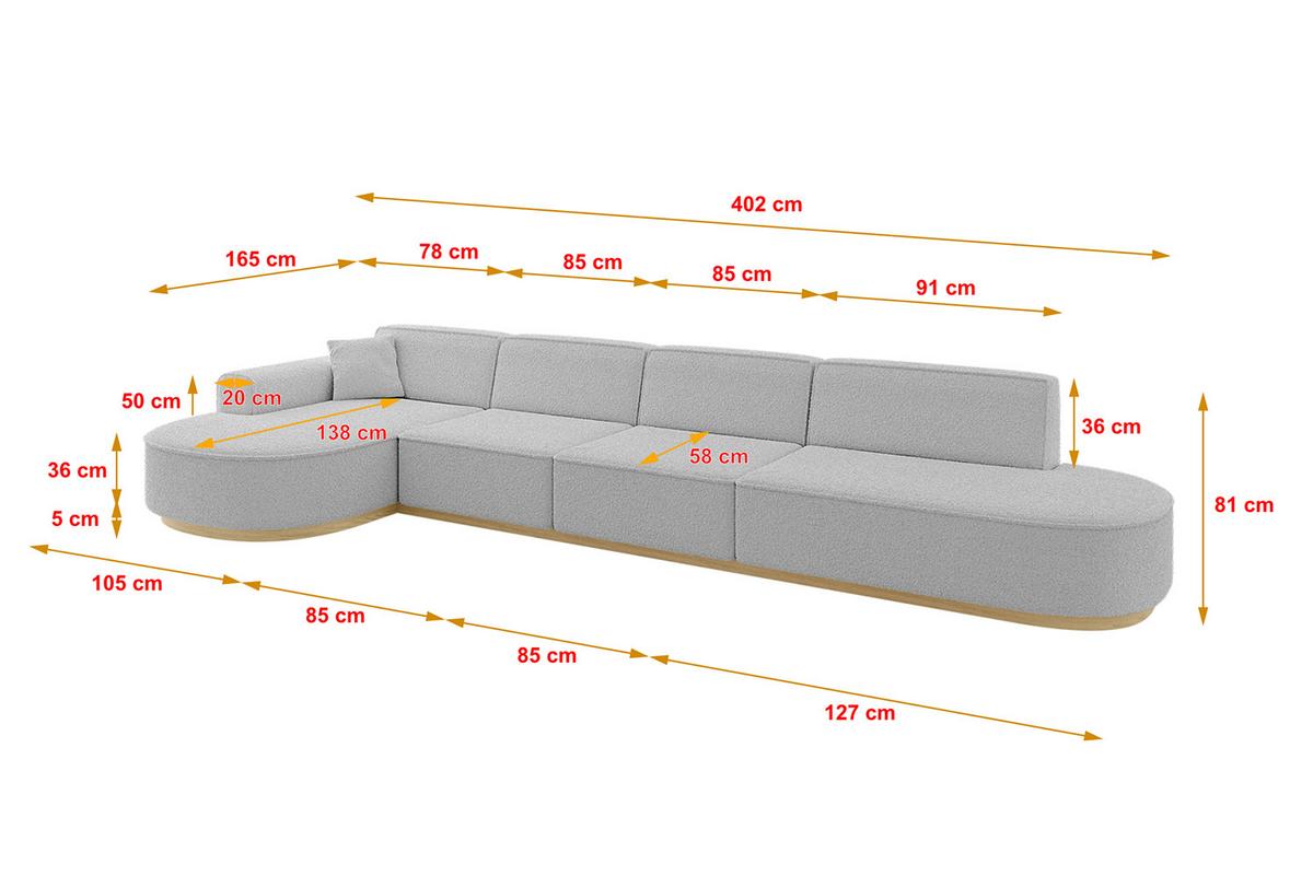 ECKSOFA Ottomane Links MARI-L3-v2 - 413x171x83 cm Hellgrau Bouclé - Hellgrau, Holzwerkstoff/Textil (413/171cm) - ALTDECOR
