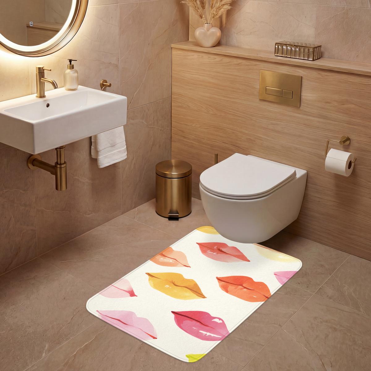 WC-VORLEGER Lippen - Bunt - Glänzend Toilettenvorleger 60x90 cm - Rosa, Textil (60/1cm) - OnlyWow