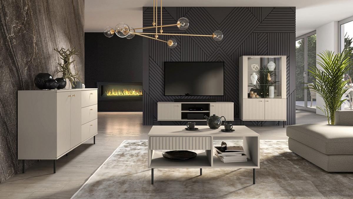 TV-LOWBOARD Caletto Beige 160 cm - Beige/Goldfarben, Holzwerkstoff/Metall (160/53/40cm) - Selsey