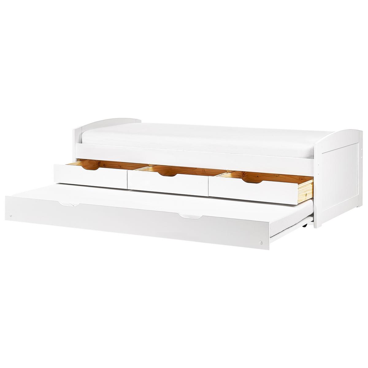 AUSZIEHBETT 90/200 cm Weiß Petiville - Weiß, Holz (90/200cm) - Beliani