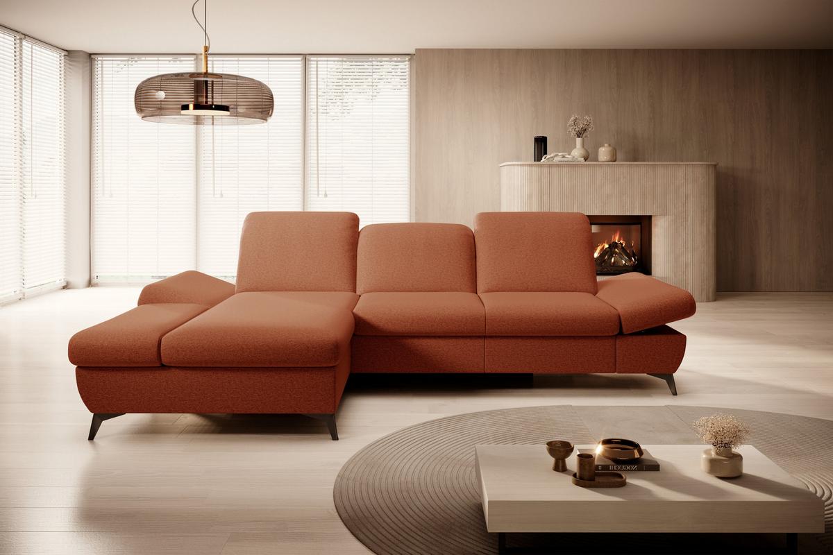 ECKSOFA FELICE L-S Orange Geflochtener Stoff mit Schlaffunktion - Orange, Holz (284/166cm) - MASSENO