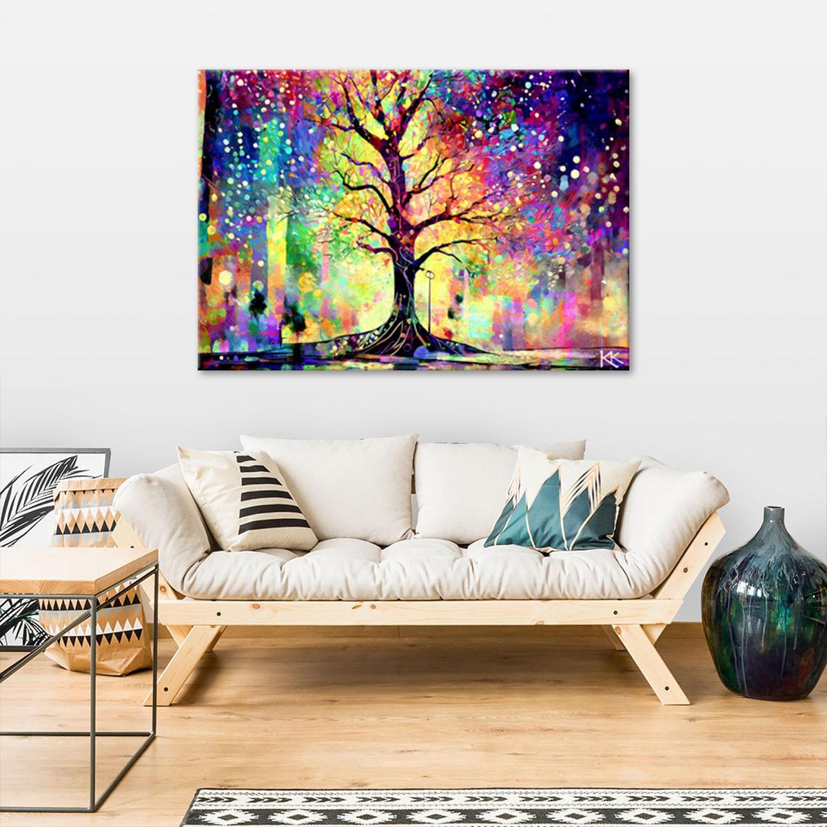 LEINWANDBILD Farbenfroher Baum 120x80cm - Multicolor, Textil (120/80cm) - Feeby
