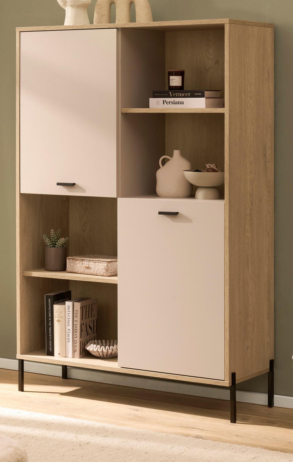 WOHNWAND Kaschmir, Eiche 320 cm Set 2-teilig, Wohnkombination mit Soft-Close - Kaschmir/Eichefarben, Glas/Holzwerkstoff (320/160/40cm) - Furn.Design