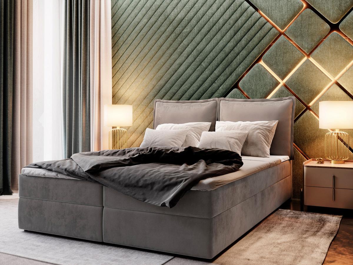 BOXBETT LENTE 140x200 cm mit Matratze und Topper - Grau - Grau, Holz (140/200cm) - MASSENO