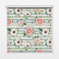 INNENROLLO - Fensterrollo - Rollo - 130x140 cm - Rosen auf grünen horizontalen Streifen - Grün, Kunststoff (130/140/0.5cm) - TULUP