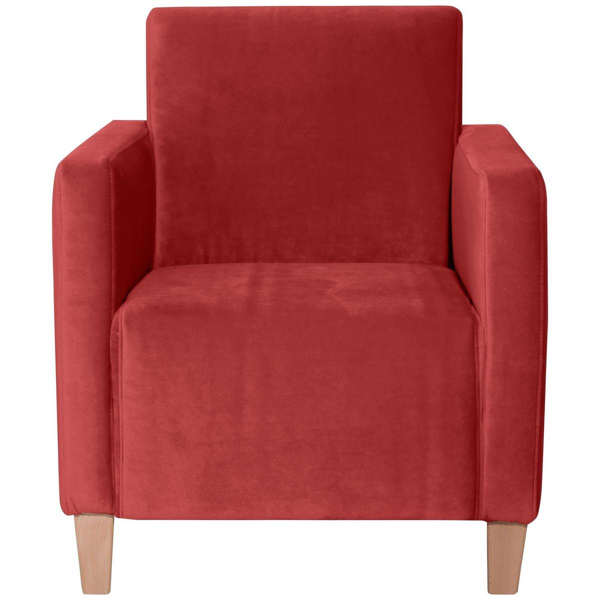 SESSEL Karol Bezug Samtvelours Buche natur / ziegel - Rot, Kunststoff (71/81/70cm) - 58aufmkessel