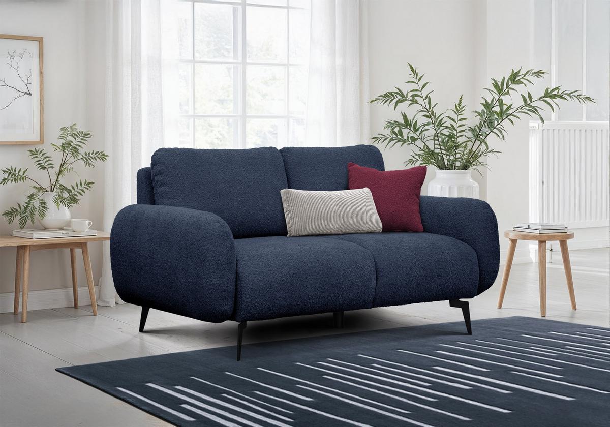 SOFA FEBE 2-Sitzer, marineblau - Blau/Schwarz, Holz/Textil (160/82/96cm) - Wozimo