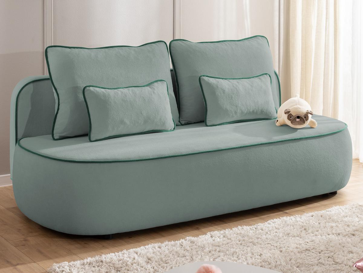 KINDERSOFA Vero im modernen und abgerundeten Design mit Schlaffunktion und Bettkasten aus Blaugrau Plüschstoff mit petrolfarbener Paspel - Blaugrau/Schwarz, Holz/Kunststoff (210/90/98cm) - S-Style Möbel