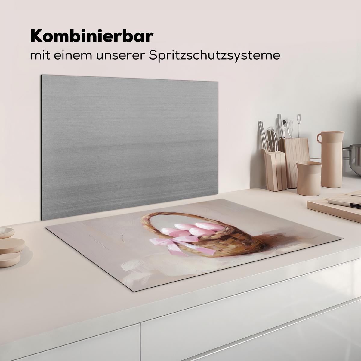 HERDABDECKPLATTE Korb - Eier - Rosa Ceranfeldabdeckung 76x51.5 cm - Beige, Kunststoff (76/51.5/0.2cm) - MuchoWow