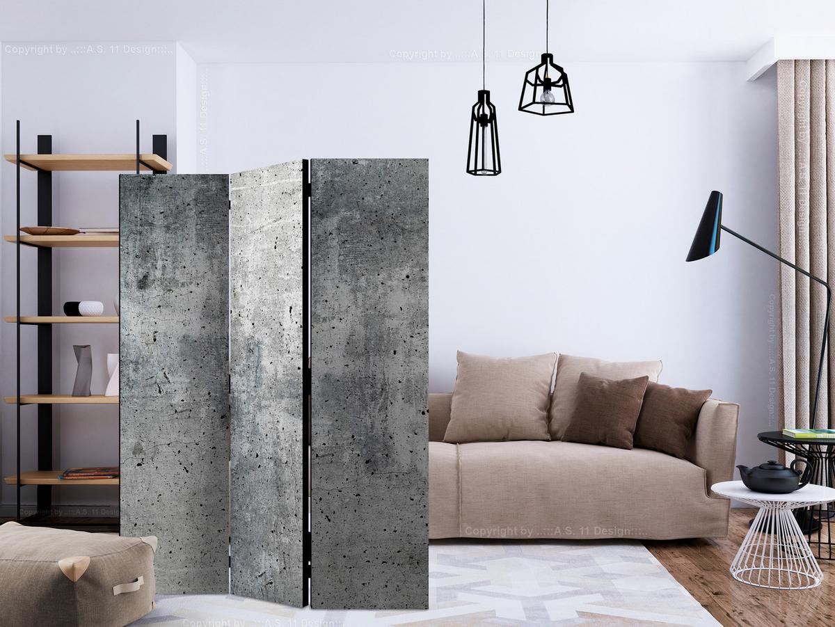 PARAVENT Einseitig Bedruckter 3-tlg 135x172 cm Frischer Beton - Grau, Holz/Textil (135/172/3cm) - Muralo