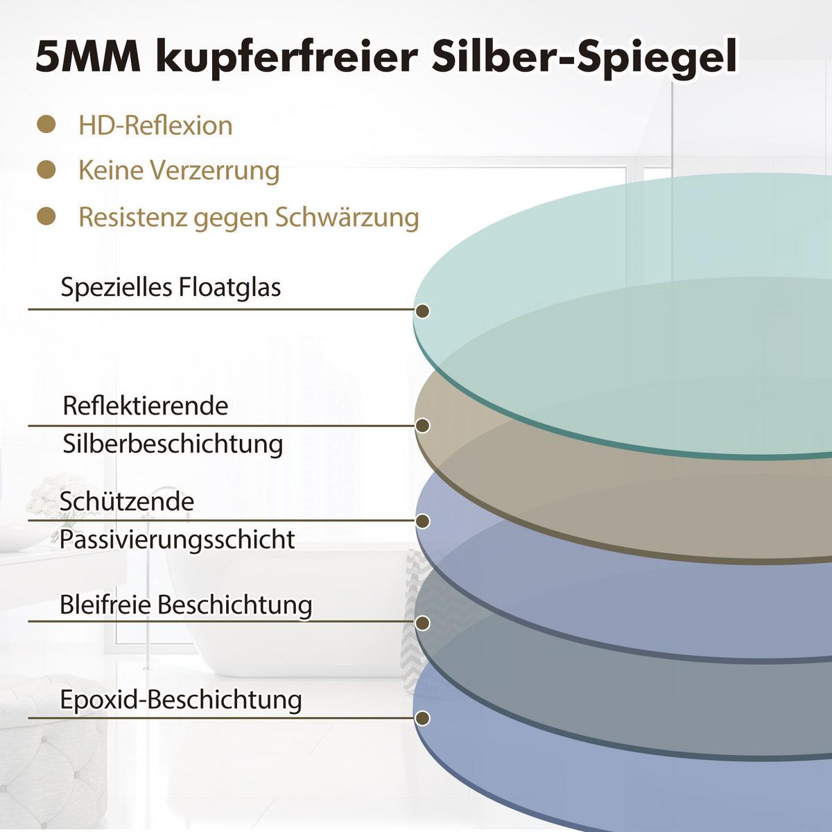 BADEZIMMERSPIEGEL Silber - Silberfarben, Glas (70/3.5/50cm) - COSTWAY
