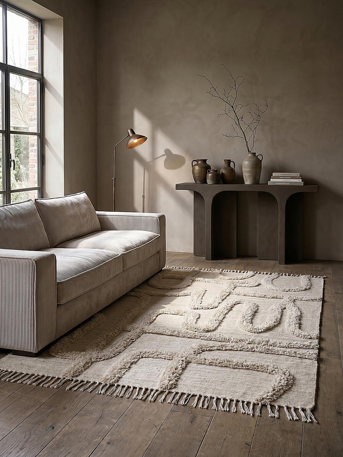 WOLLTEPPICH FOWEY, abstrakt, Natur-Beige, 120 x 170 cm - Beige, Textil (120/170cm) - KADIMA DESIGN
