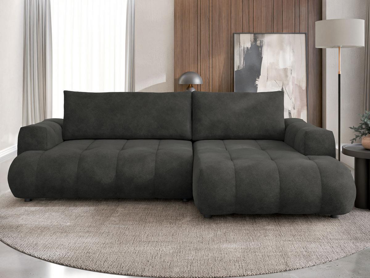 ECKSOFA Haiti, Seite: Rechts 2R+LC - Anthrazit/Schwarz, Holz/Textil (156/276cm) - MIRJAN24