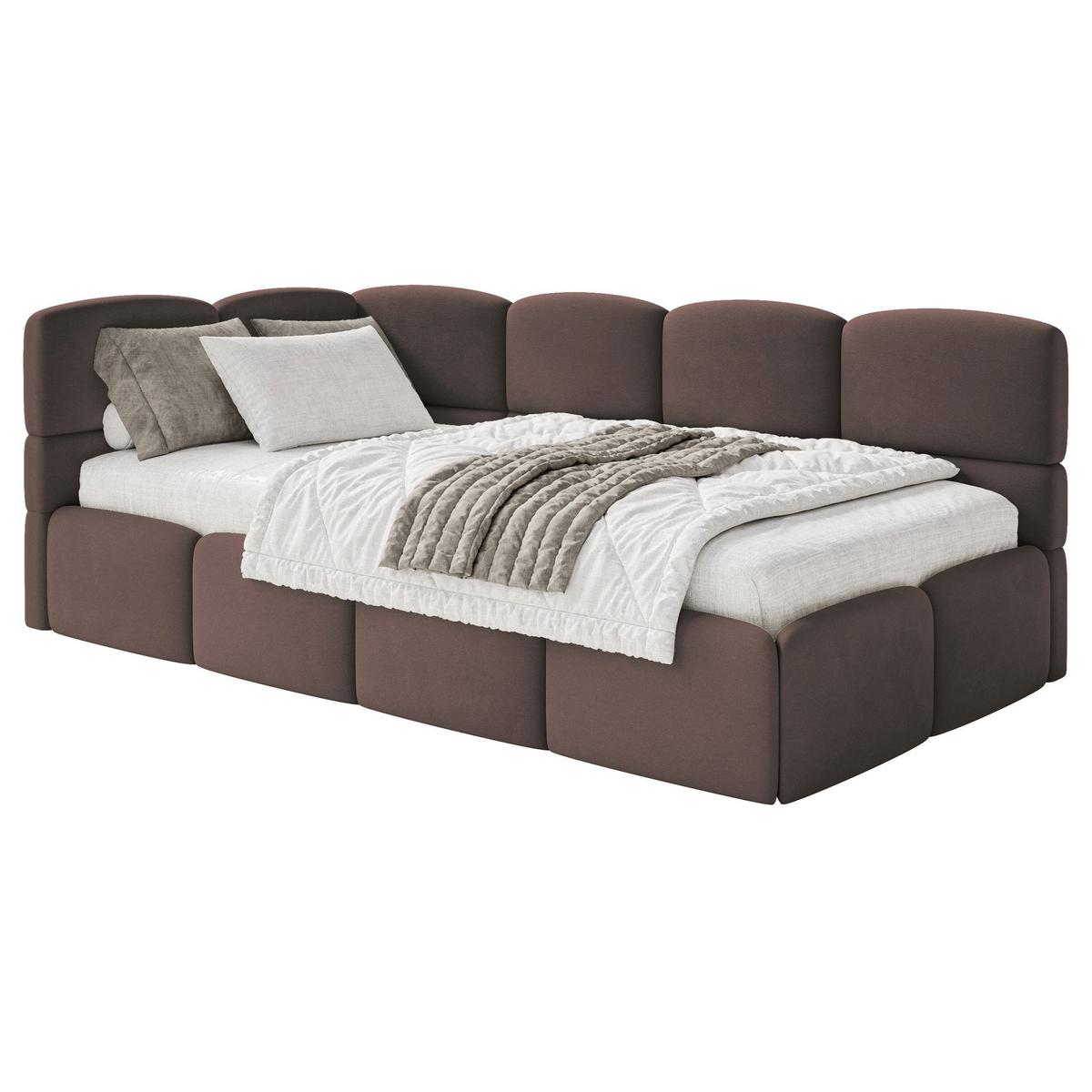 JUGENDBETT Cloudy Braun 90x200 cm, Kopfteil links, Samt - Schwarz/Braun, Kunststoff/Textil (90/200cm) - Selsey