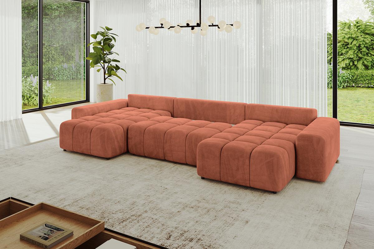 WOHNLANDSCHAFT ENIL-U 401x189x68 Koralle Velours - Koralle, Holzwerkstoff/Kunststoff (401/68/189cm) - ALTDECOR