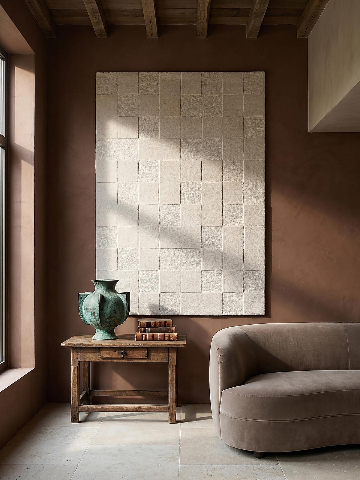 TEPPICH aus Wolle DEBEN in Elfenbein, mit Schachbrettmuster, 200 x 290 cm - Beige, Textil (200/290cm) - KADIMA DESIGN