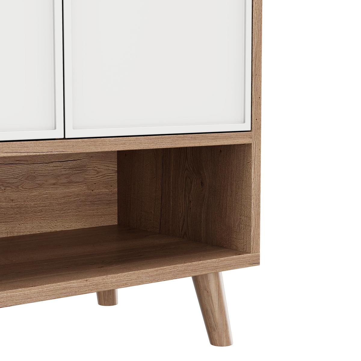 SCHUHSCHRANK weiß & holzoptik, 3 türen & 2 schubladen mit rillendesign - Naturfarben, Holzwerkstoff (90/100/35cm) - Urban Meuble