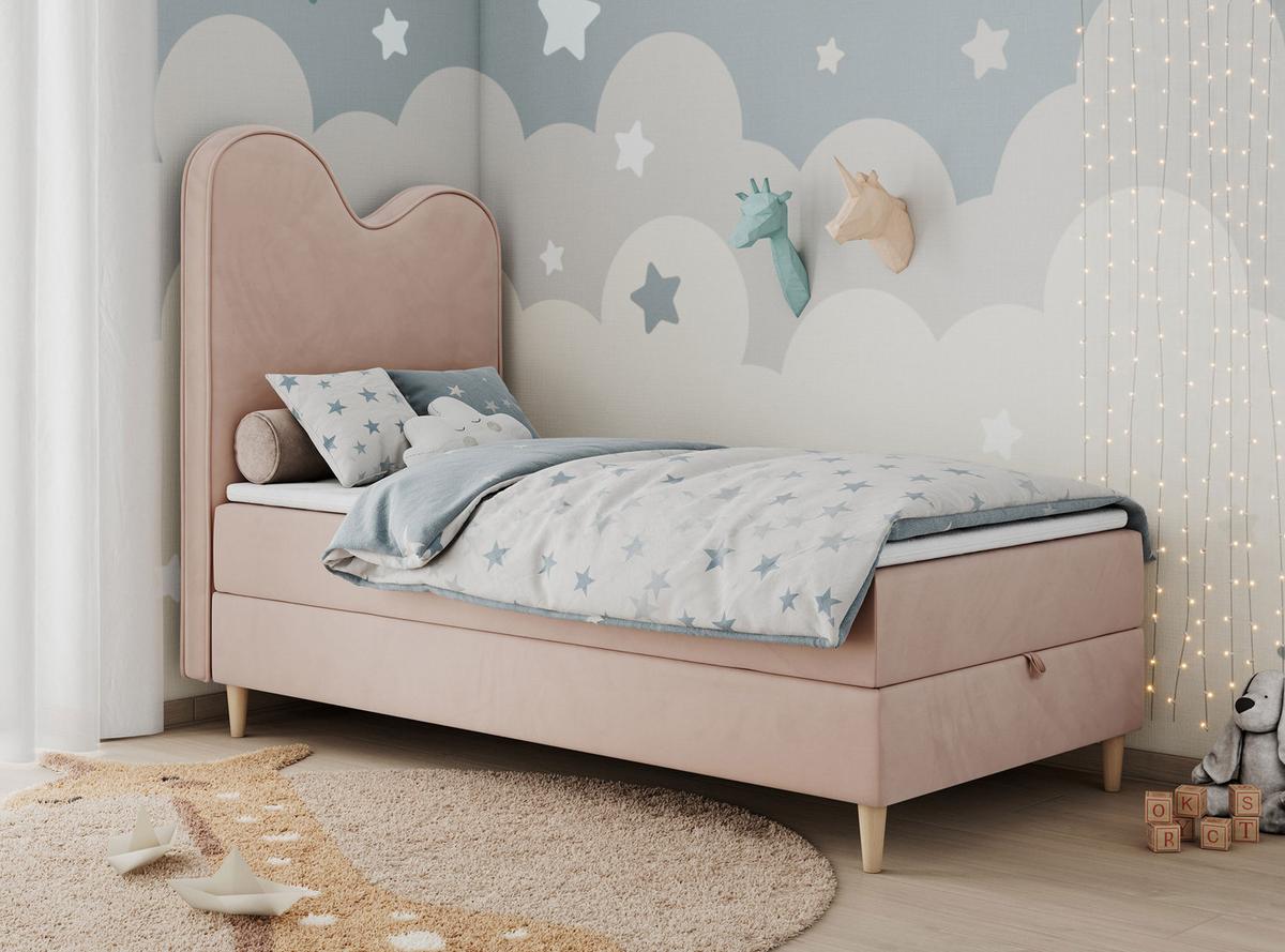 BOXBETT FLOW 90/180 Rosa Velvet - H3 - Rosa, Holz/Textil (90/180cm) - MKS