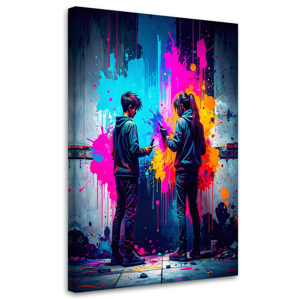 LEINWANDBILD Banksy Graffiti Street Art Abstrakt 40x60cm - Multicolor, Textil (40/60cm) - Feeby