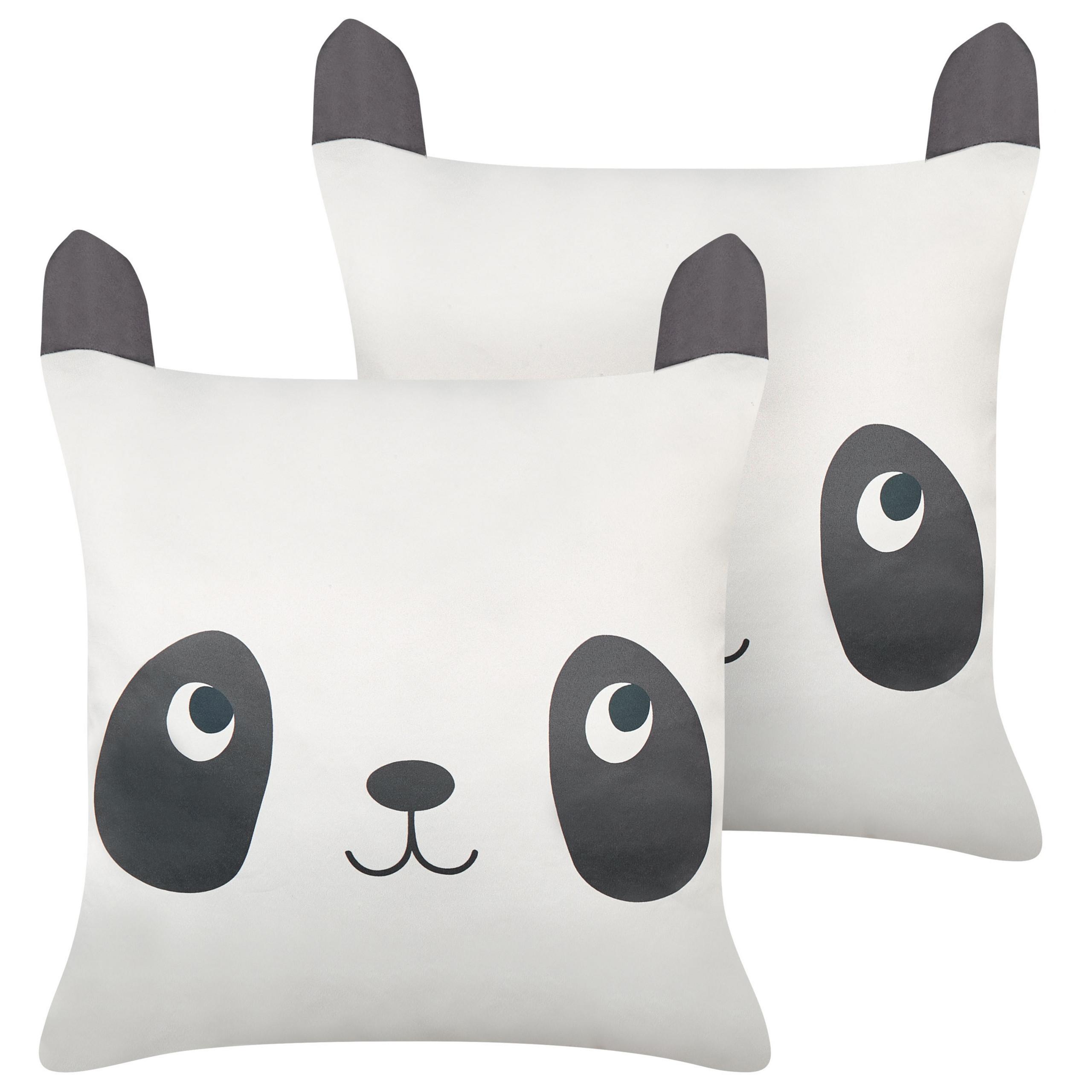 DEKOKISSEN 2er-Set Weiß 45/45 cm Pandapaw - Schwarz/Weiß, Naturmaterialien (45/45cm) - Beliani