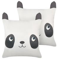 DEKOKISSEN 2er-Set Weiß 45/45 cm Pandapaw - Schwarz/Weiß, Naturmaterialien (45/45cm) - Beliani