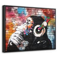 LEINWAND Bilder mit Rahmen - Affe - Graffiti - Musik - 40x30 - Multicolor, Textil (40/30cm) - MuchoWow