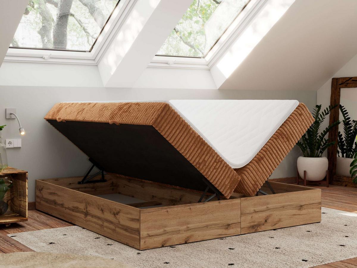 BOXBETT WOOD ZERO 160/200 - Orange Cord - H4 - Topper T25 - Orange, Textil (160/200cm) - MKS