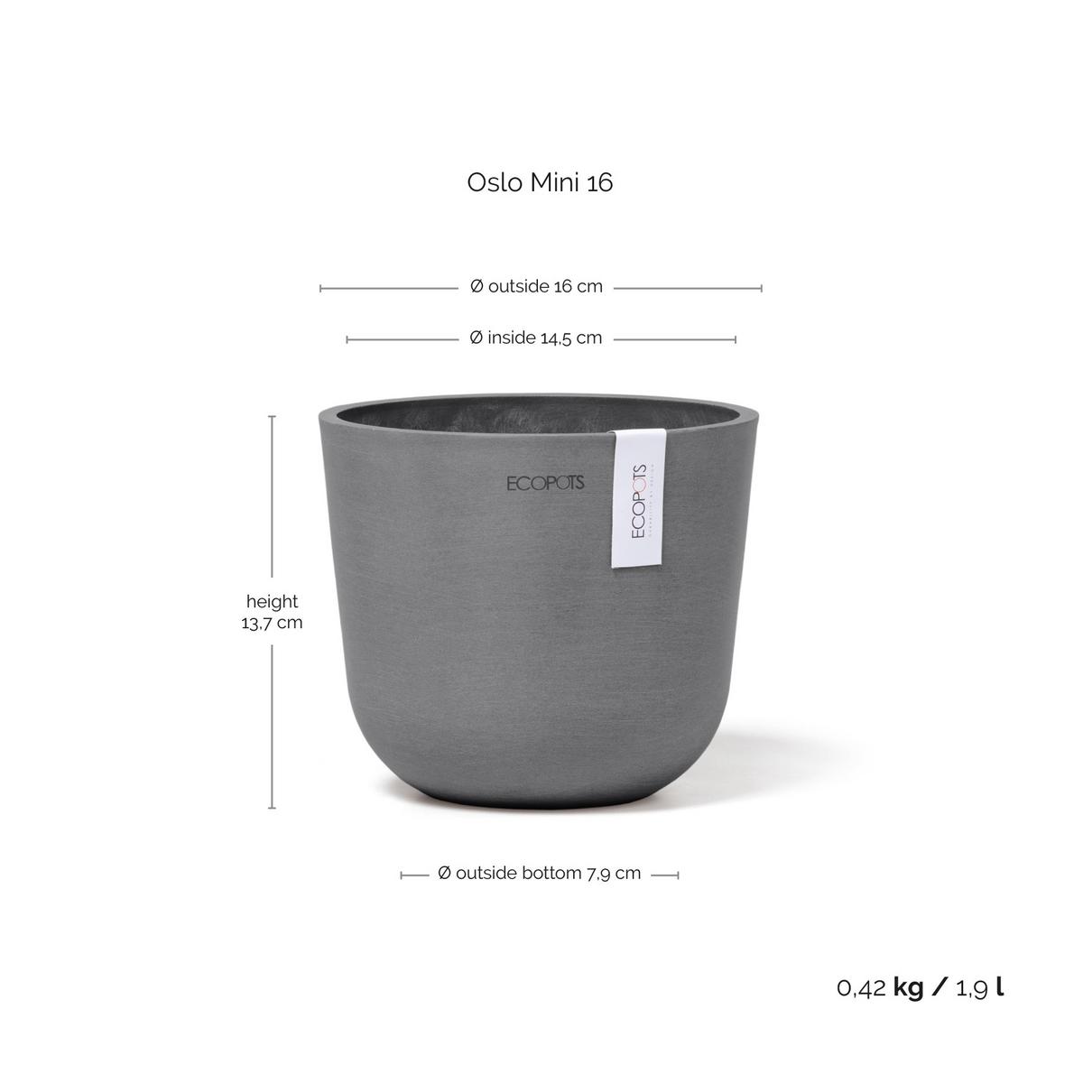 BLUMENTOPF Oslo Mini 16/13,7 cm Grau - Grau, Kunststoff (16/13.7cm) - Ecopots