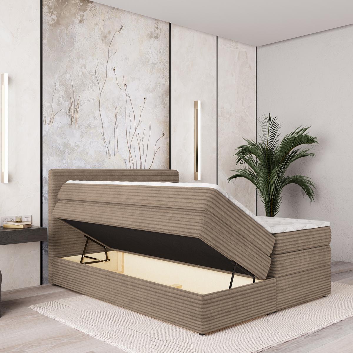 BOXSPRINGBETT LUNERA 180x200 cm mit Matratze und Topper - Beige - Beige, Holz (180/200cm) - MASSENO