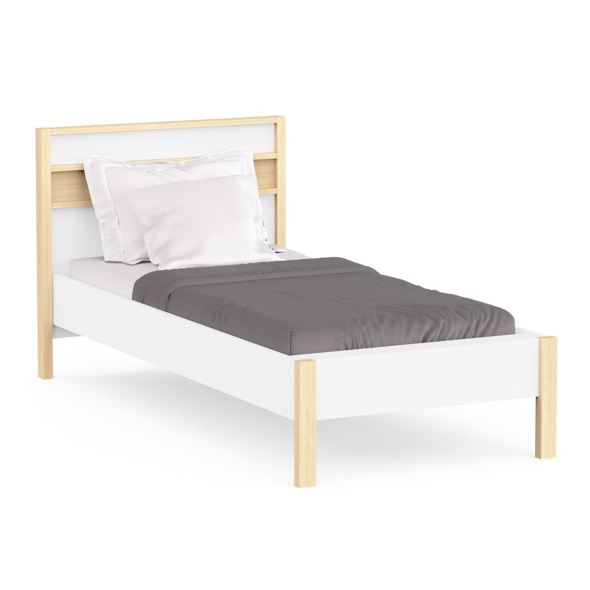 BETT in Weiß und Eiche Dekor 102,9/207,3/95 cm - Weiß, Holzwerkstoff (190/90cm) - Calicosy