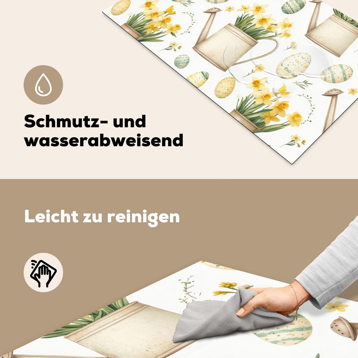 HERDABDECKPLATTE Gießkanne - Blumen - Eier Induktionsmatte 83x51 cm - Weiß, Kunststoff (83/51.5/0.2cm) - MuchoWow